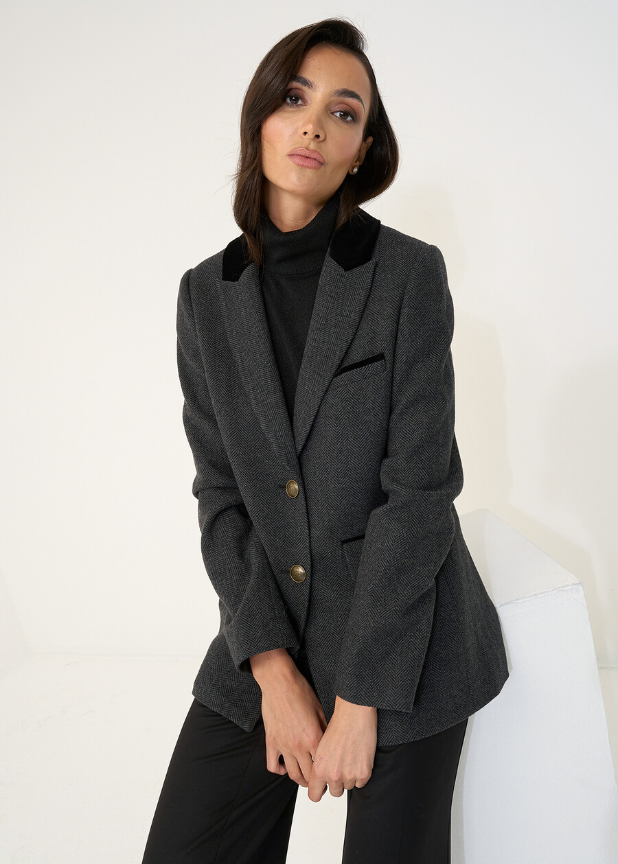 Glenda wool blazer with velvet details NERO BLACK Woman , image number 1