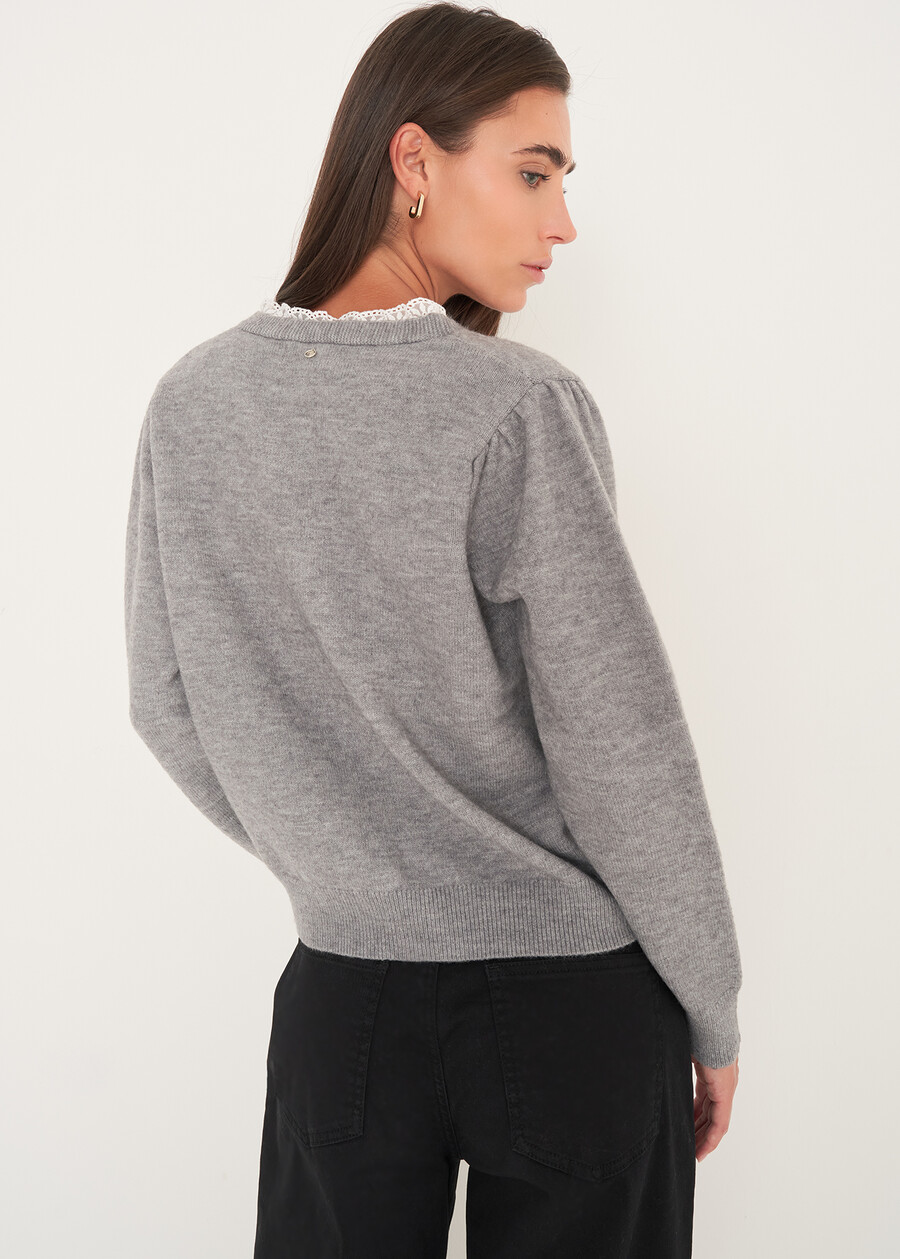 Cardigan Claudy con dettagli in pizzo GRIGIO MEDIUM GREY Donna , immagine n. 3