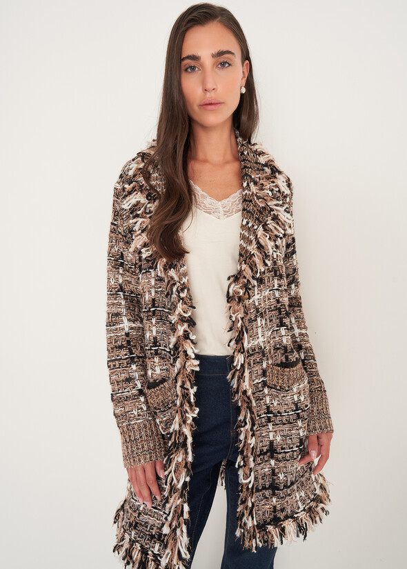 Cardigan Cardi in tweed effetto chenille NERO BLACK Donna null