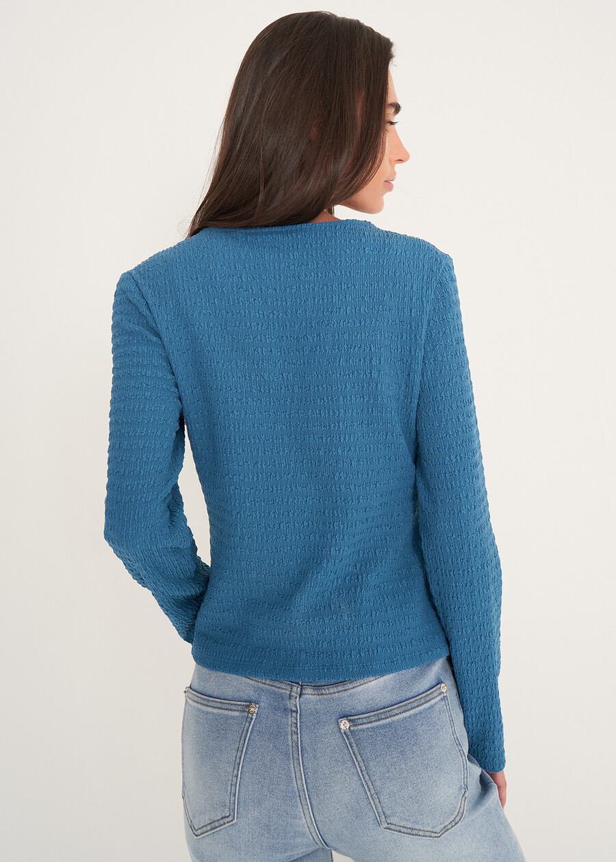 T-shirt Simply a rilievo con scollo a V VERDE PAVONE Donna , immagine n. 3