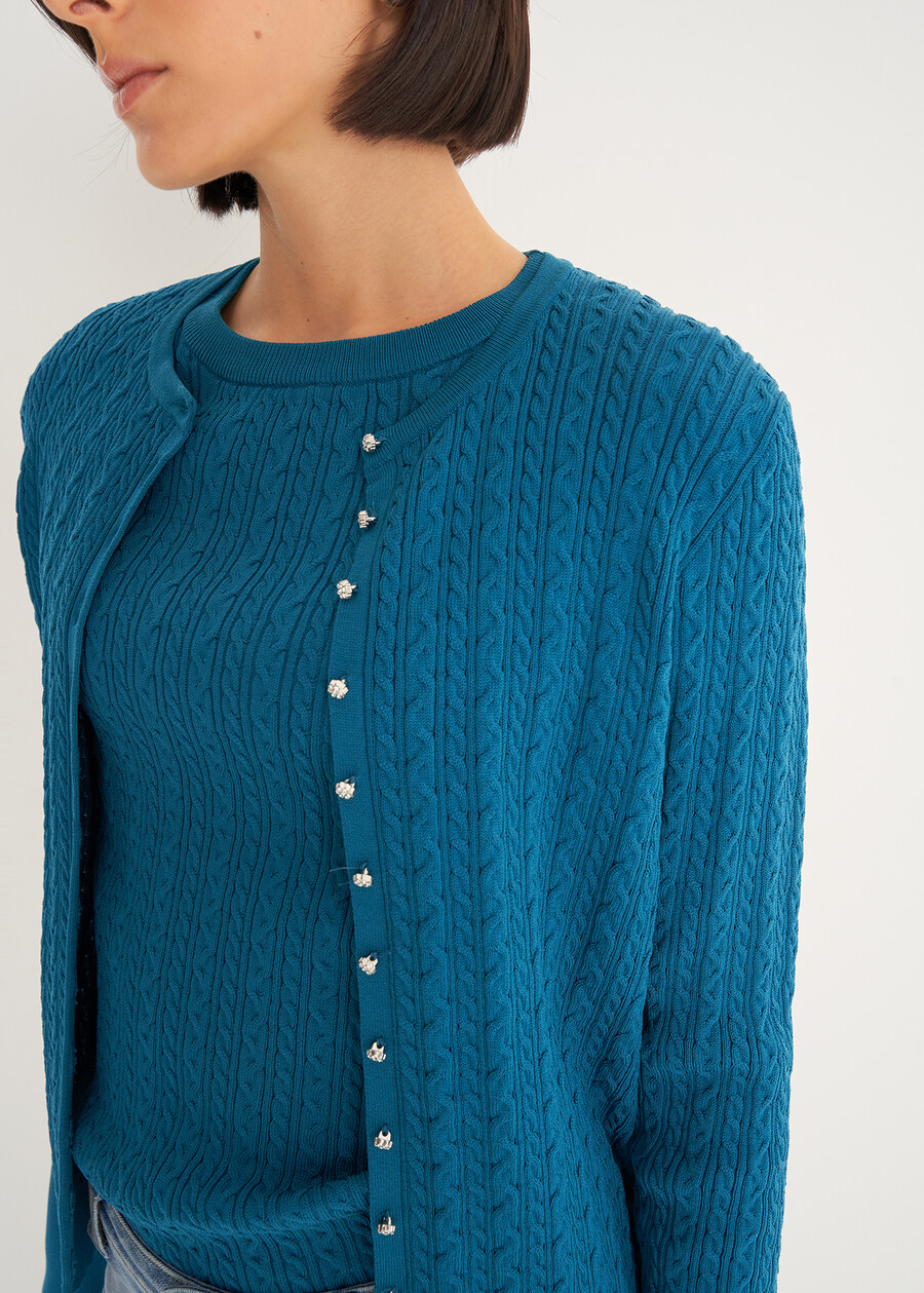Carry braided knit cardigan with Swarovski buttons VERDE PAVONE Woman , image number 2