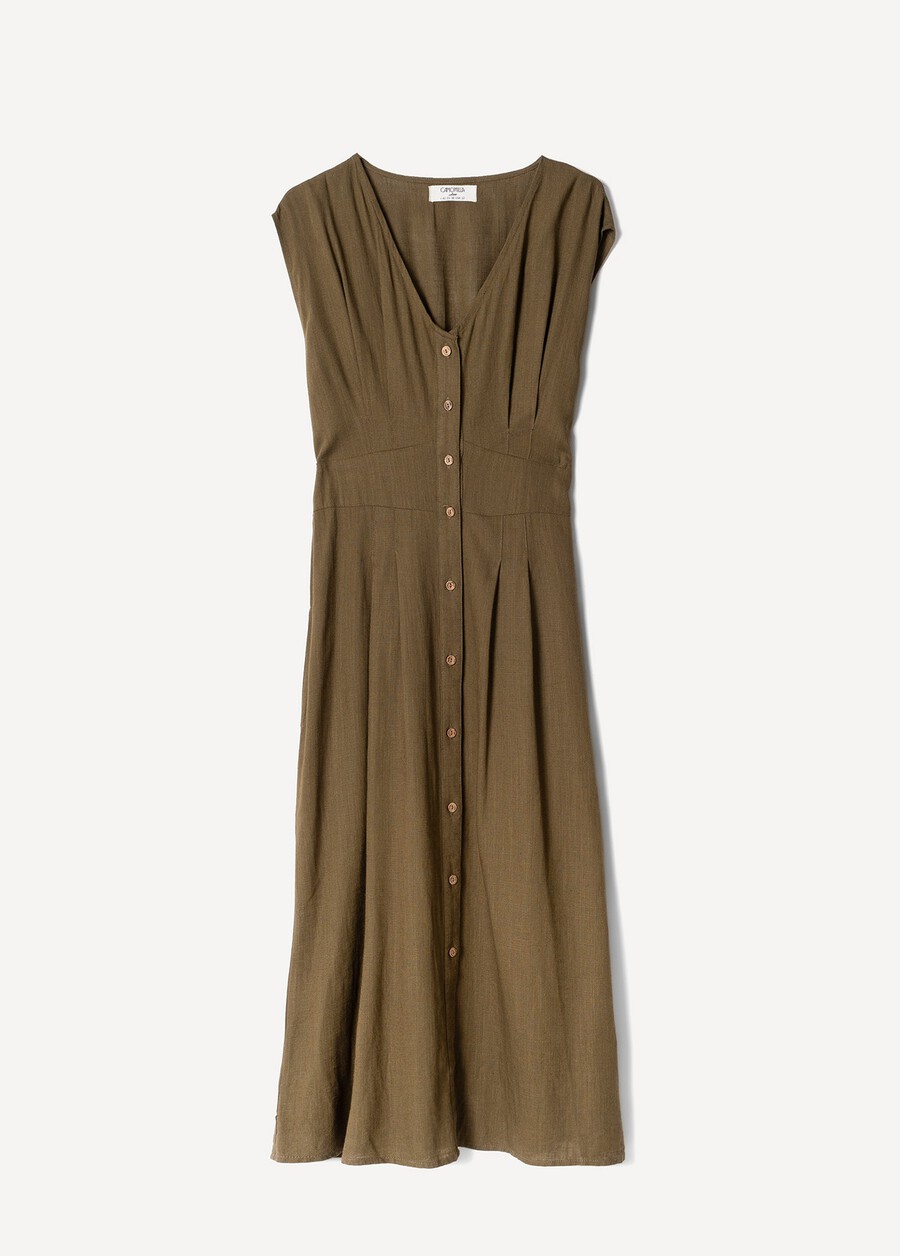 Abito Alena in viscosa e lino
 BEIGE DOESKIN VERDE ALGA Donna , immagine n. 5