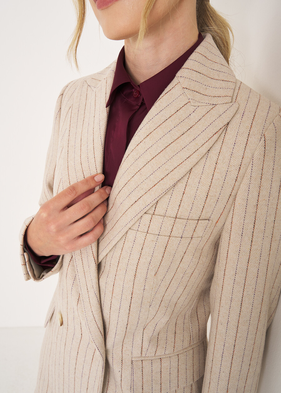 Pinstripe Double-Breasted Suit BEIGE ECRU Woman , image number 6