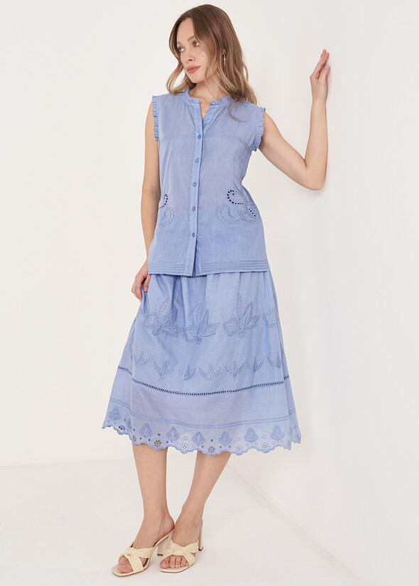 Ginevra 100% Cotton Skirt BLU CELESTE Woman null