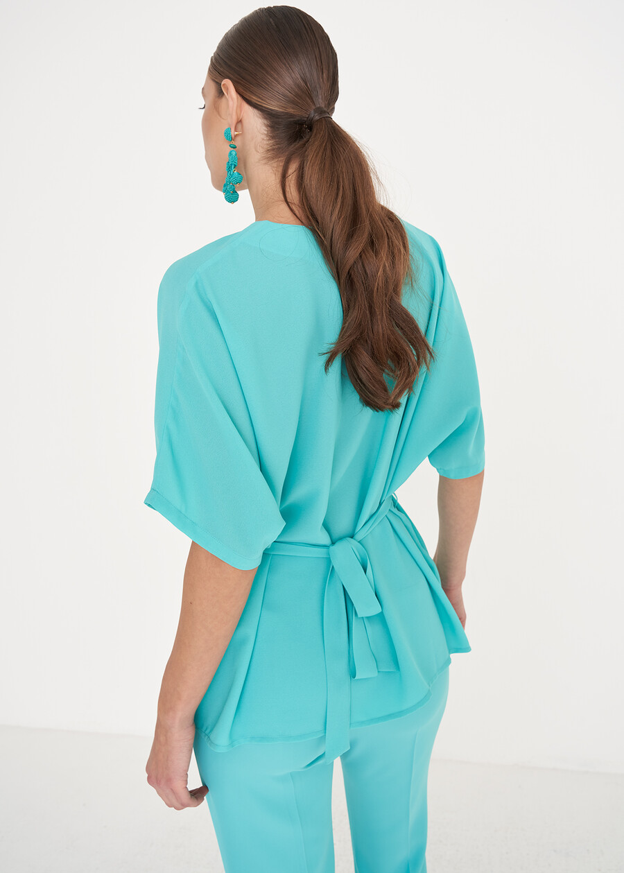 Blusa Benor in georgette BLUE TURCHESEVERDE SALVIA Donna , immagine n. 3