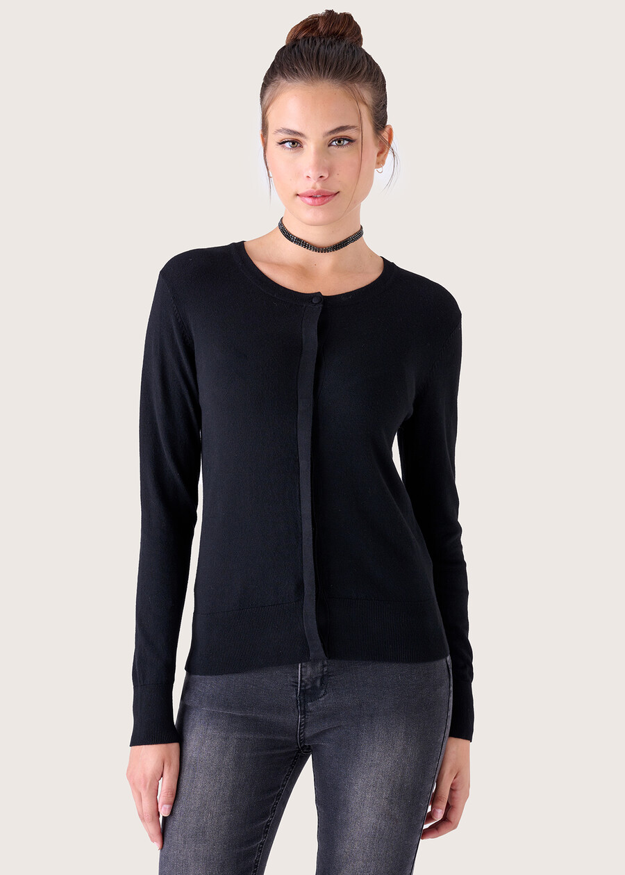 Cardigan Claude in maglia di viscosa NERO BLACKROSSO SYRAH Donna , immagine n. 1