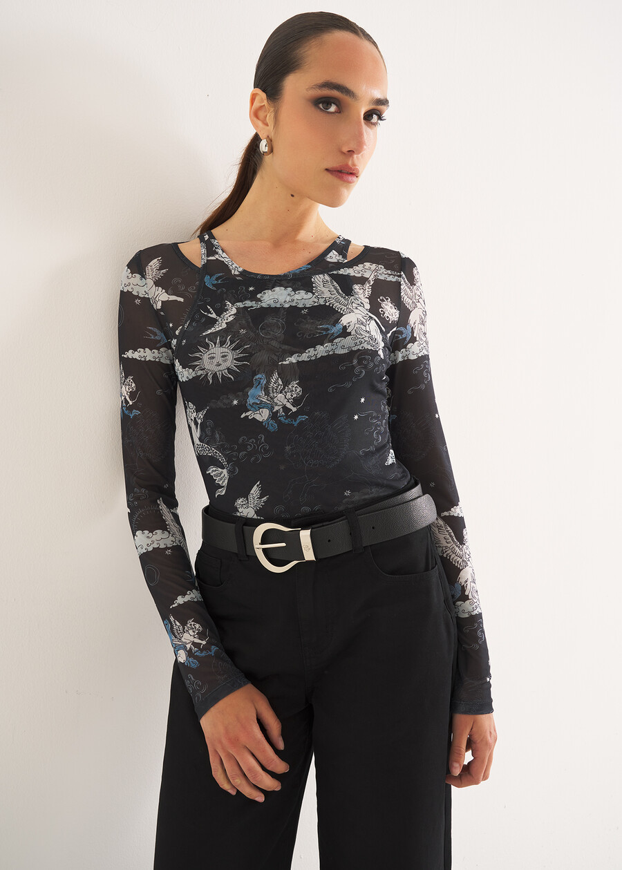 Sasha allover print T-shirt BLU MIDNIGHT Woman , image number 1