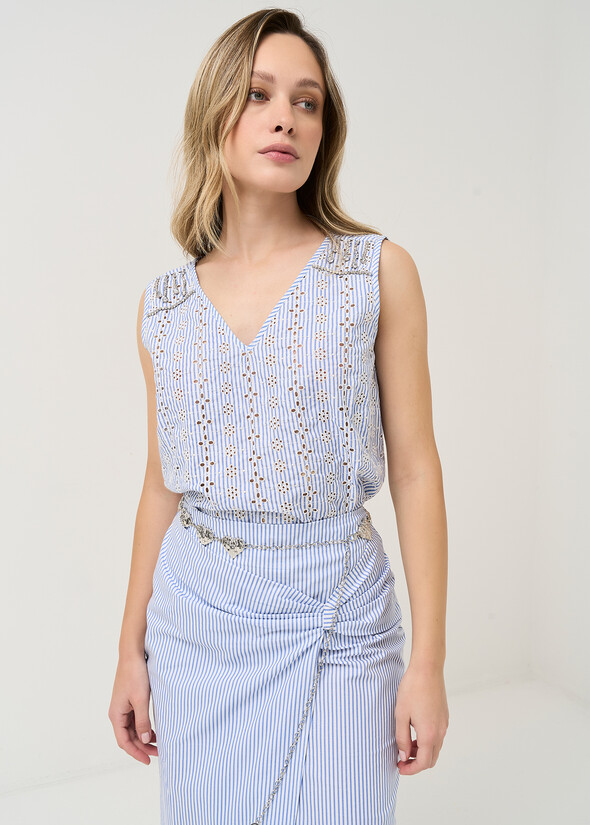 Taty striped cotton top BIANCO WHITE Woman null