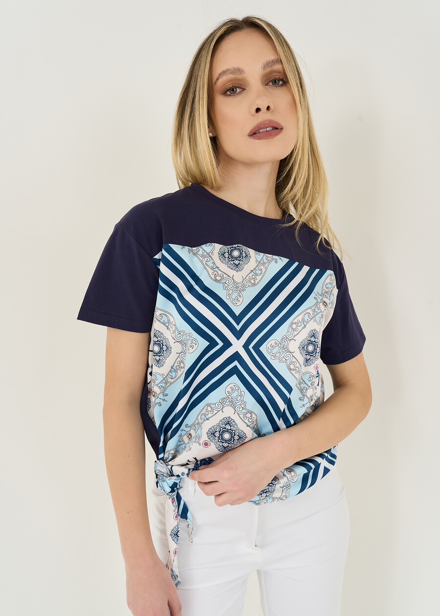Stef patterned knot T-shirt BLU Woman , image number 1