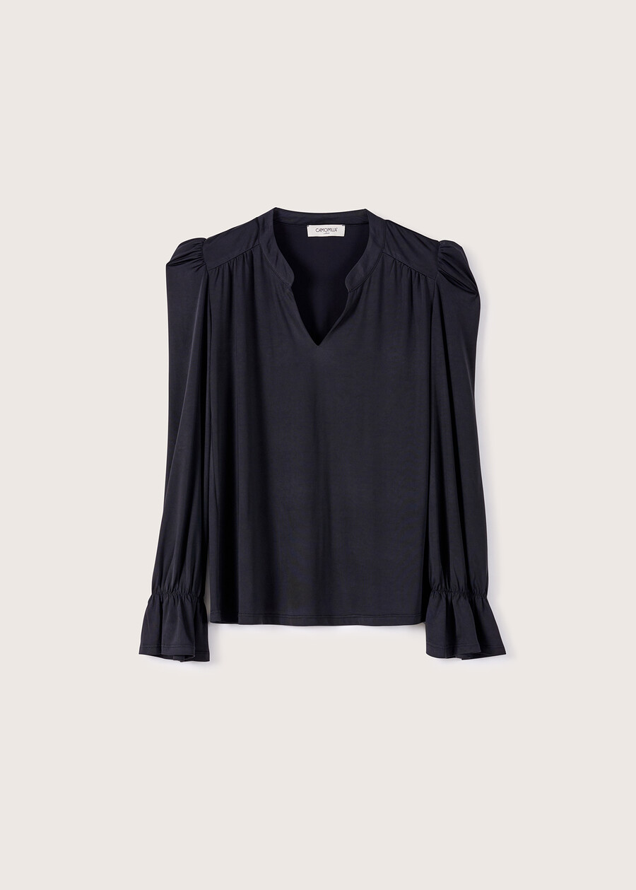 Blusa Sunset con polsini rouche NERO BLACK Donna , immagine n. 5