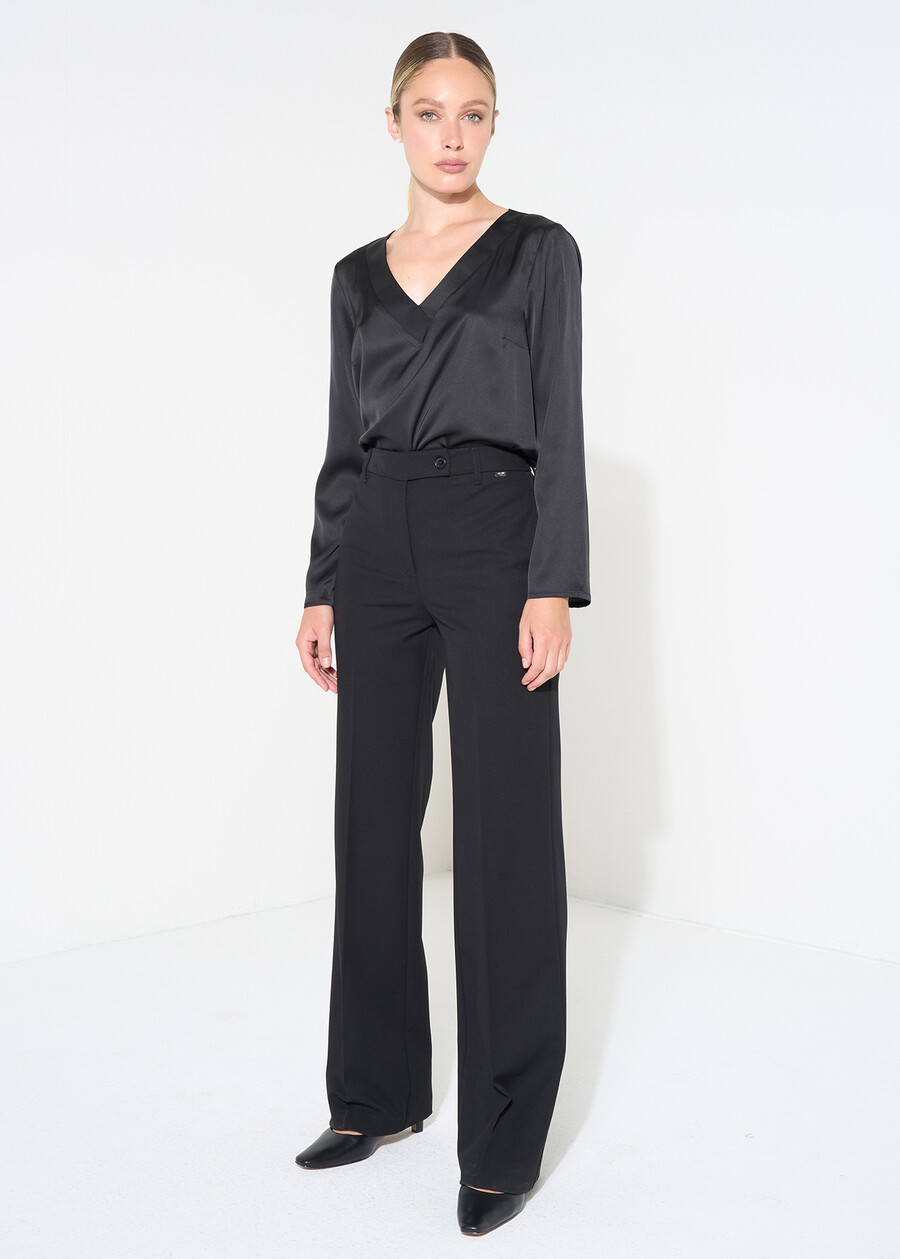 Beatrice satin V-neck blouse NERO BLACKBIANCO WHITEBLU Woman , image number 5