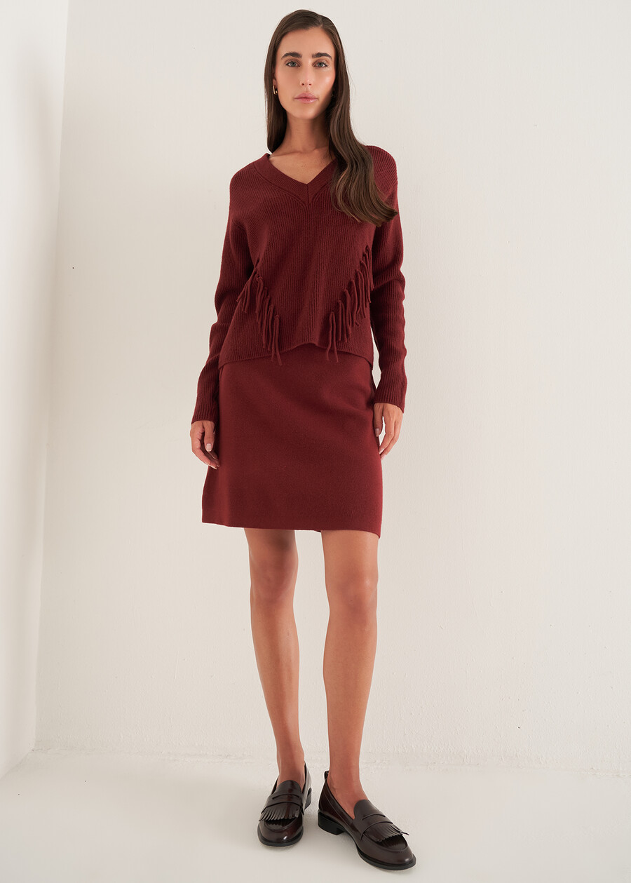 Marisa V-neck sweater with fringes ROSSO CHIANTI Woman , image number 4