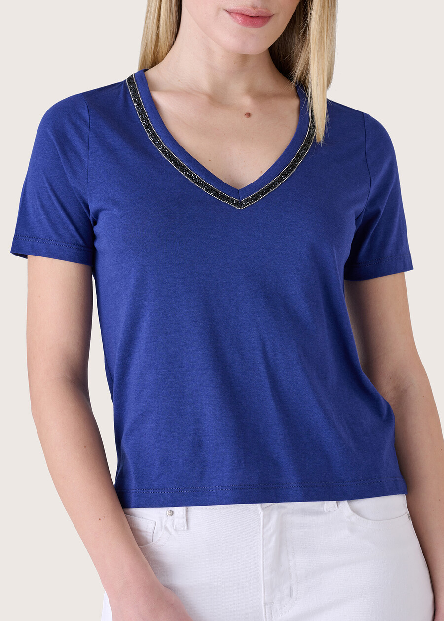 T-shirt Sali con strass BLU MEDIUM BLUEMARRONE CARAMELLO Donna , immagine n. 2