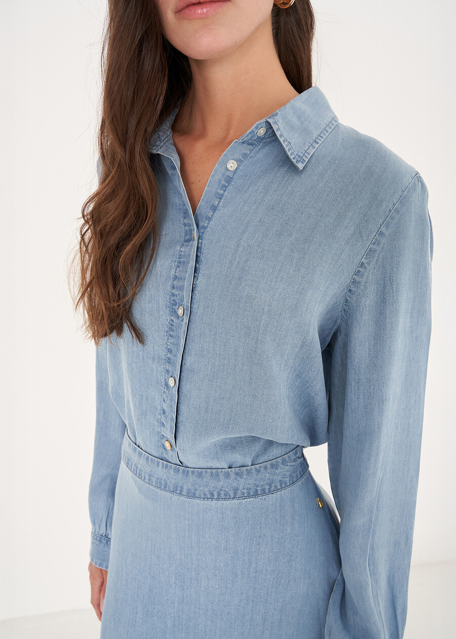 Camicia Carioka in cotone e lino
 DENIM MEDIUM DENIM Donna , immagine n. 3