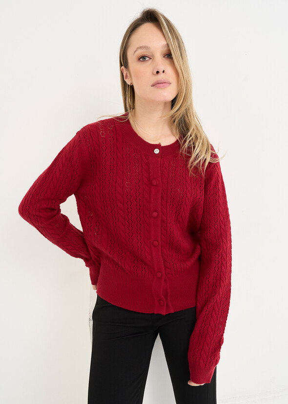 Cardigan Cleo traforo scollo tondo ROSSO Donna null
