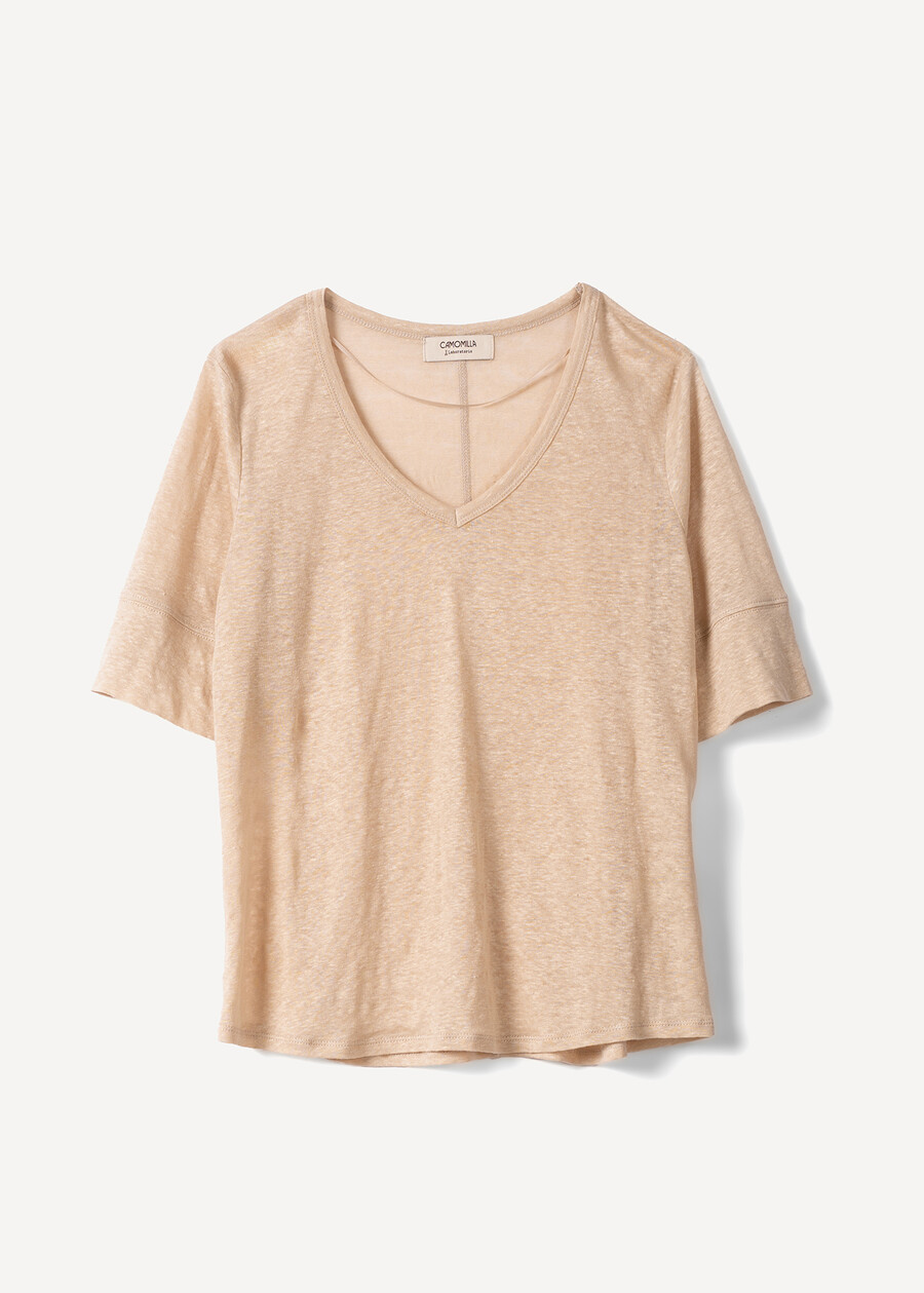 T-shirt Skyper in lino con scollo a V BEIGEMARRONEBIANCO WHITE Donna , immagine n. 5