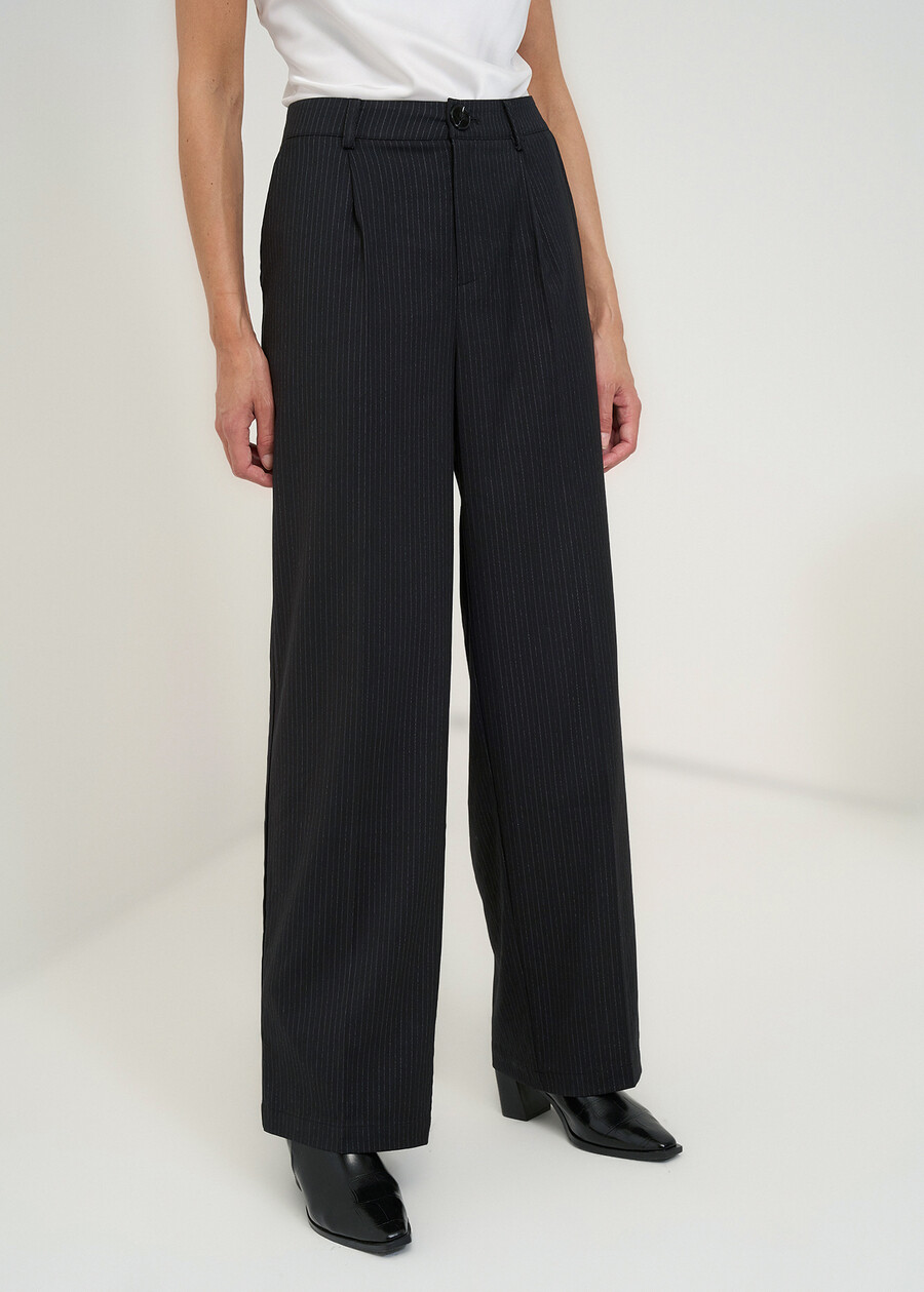Pantalone Paggy gessato gamba ampia NERO BLACK Donna , immagine n. 2