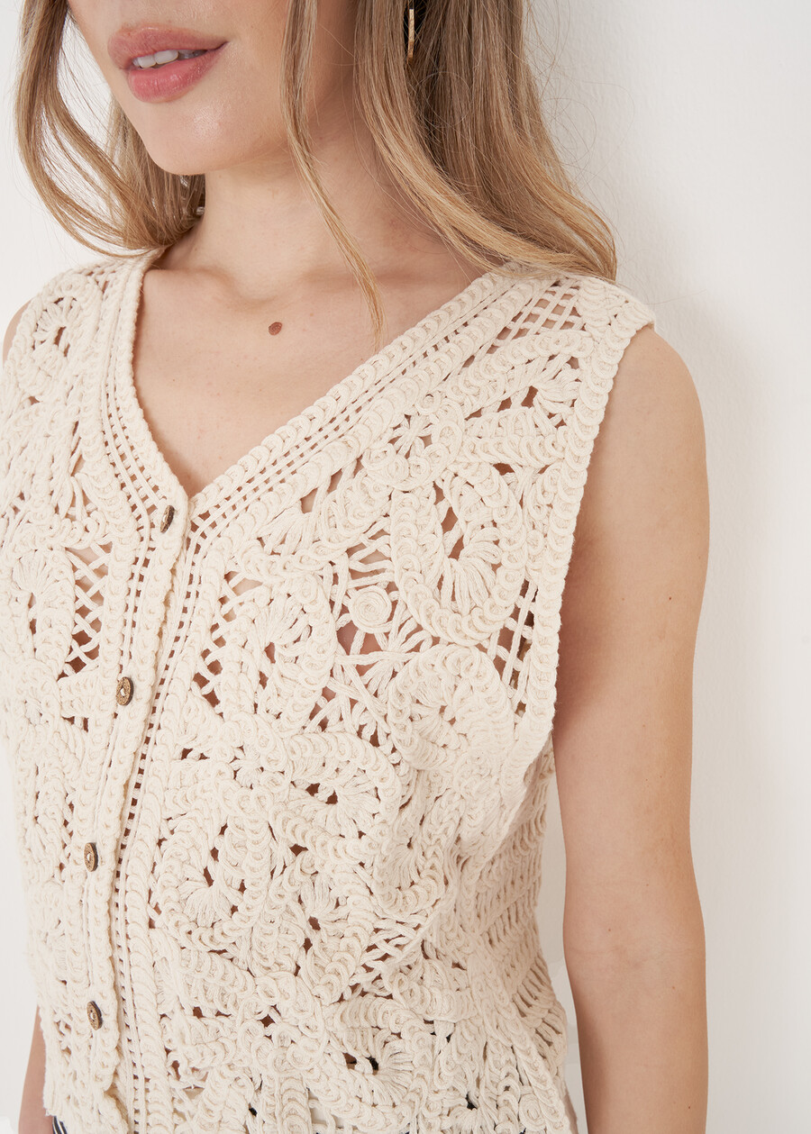 Gilet Gemm In Crochet BEIGE LATTE Donna , immagine n. 2