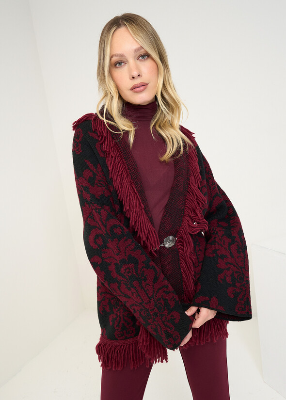 Cardigan Micaela jacquard con frange NERO Donna null
