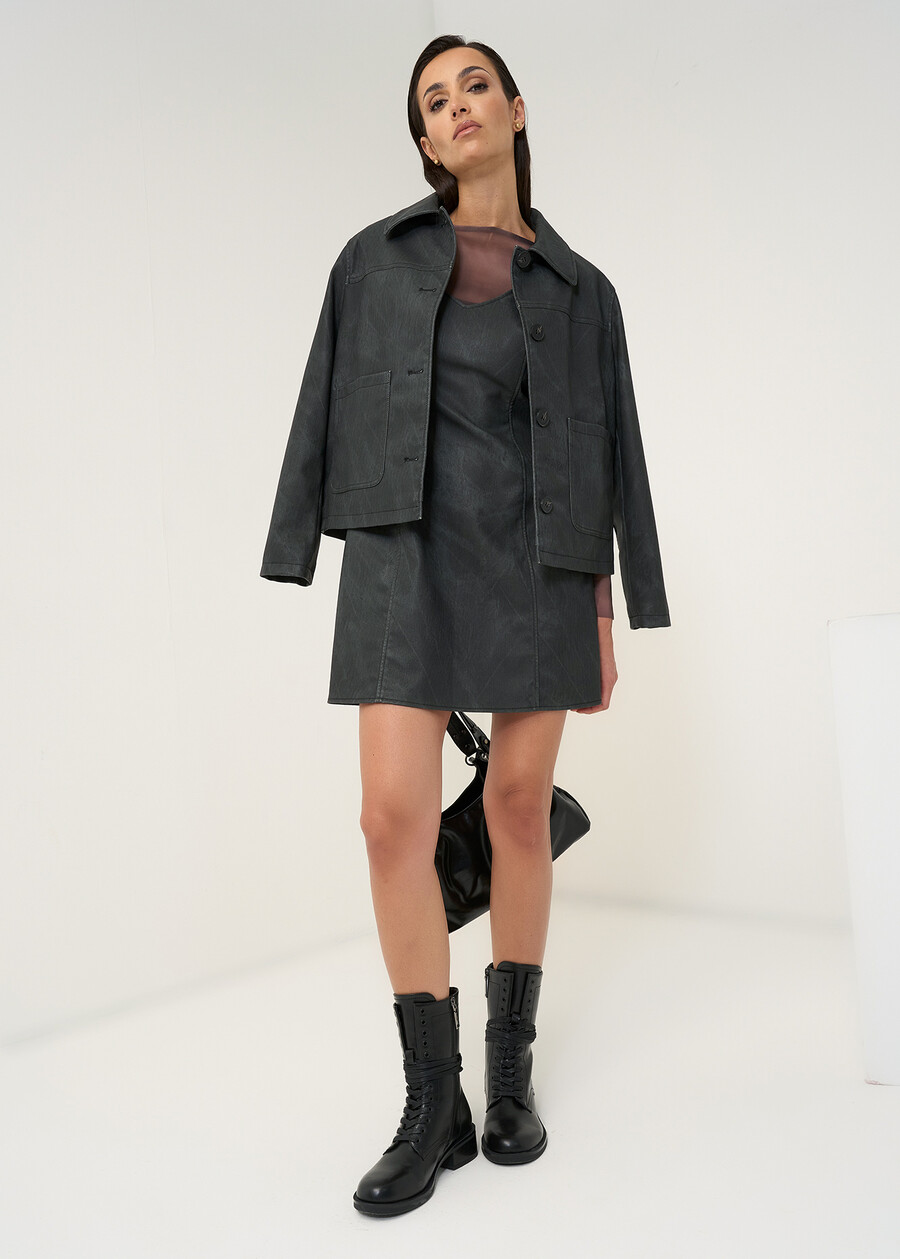 Gaya faux leather shirt jacket GRIGIO GREY Woman , image number 4
