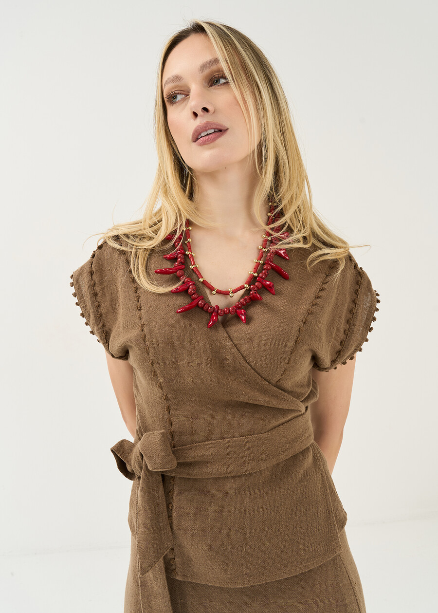 Blusa Blix avvolgente in cotone MARRONE Donna , immagine n. 1