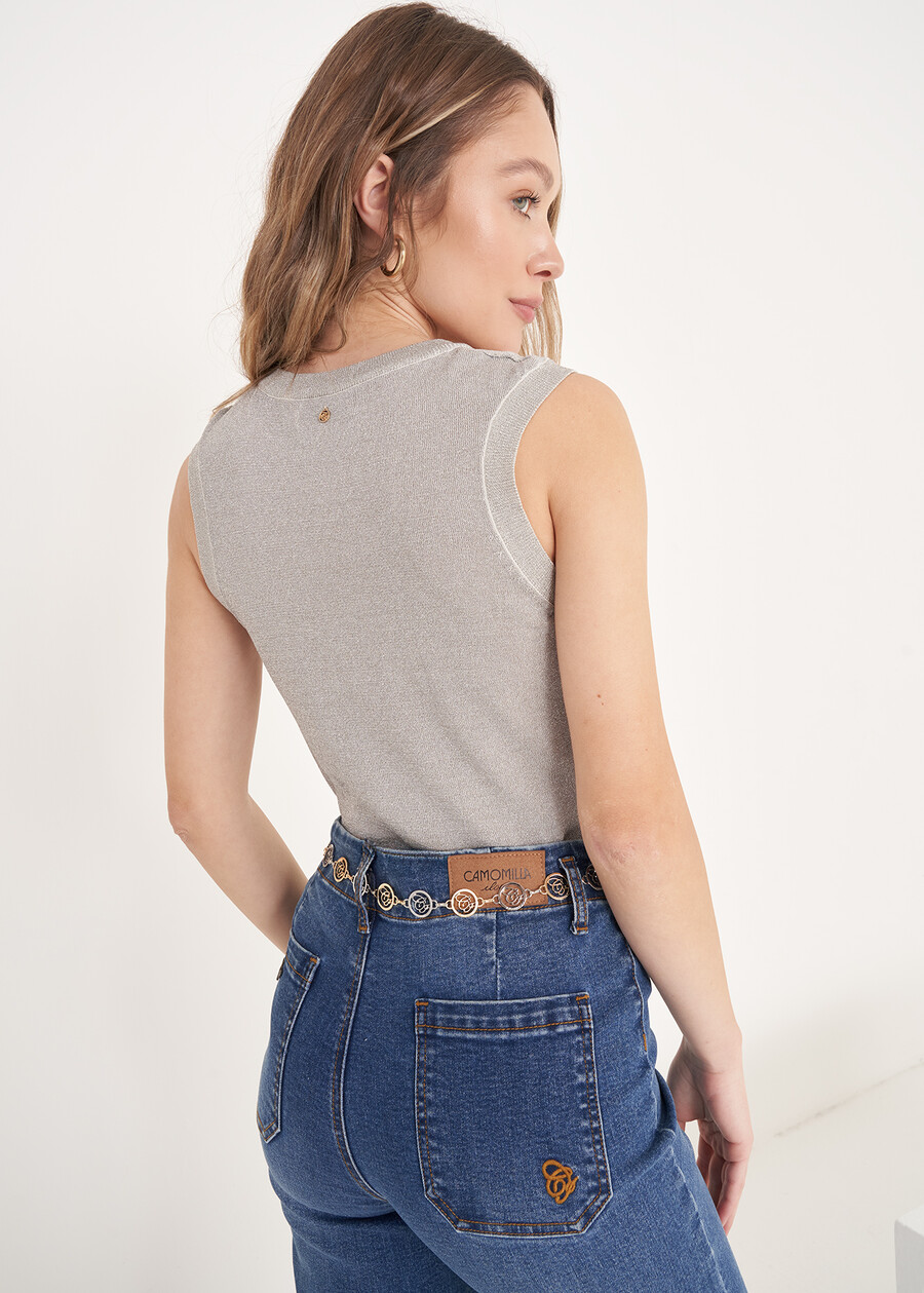 Top Taka in Maglia Lurex GRIGIO SILVER GOLD Donna , immagine n. 3