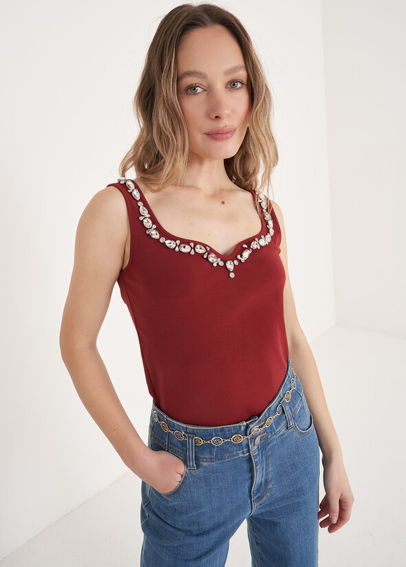 Tita Top with Rhinestones ROSSO BORDEAUX Woman null