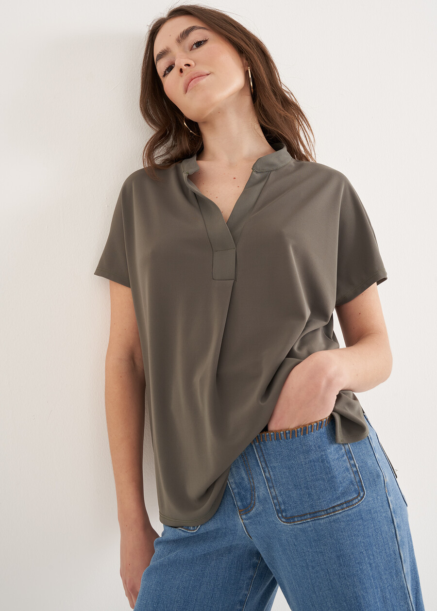 T-shirt Selva Con Collo Coreana VERDEMARRONE TERRA Donna , immagine n. 2