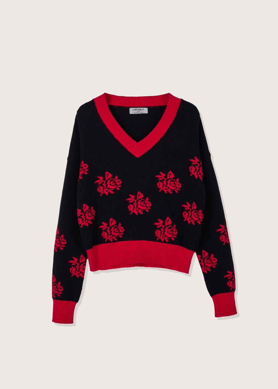 Marian floral pattern jersey NERO Woman , image number 1