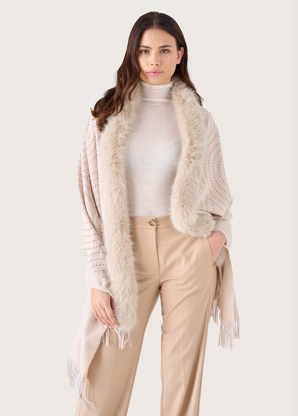 Mirra cape with eco-fur collar NERO BLACKBEIGE GESSOVERDE CAPPER Woman null