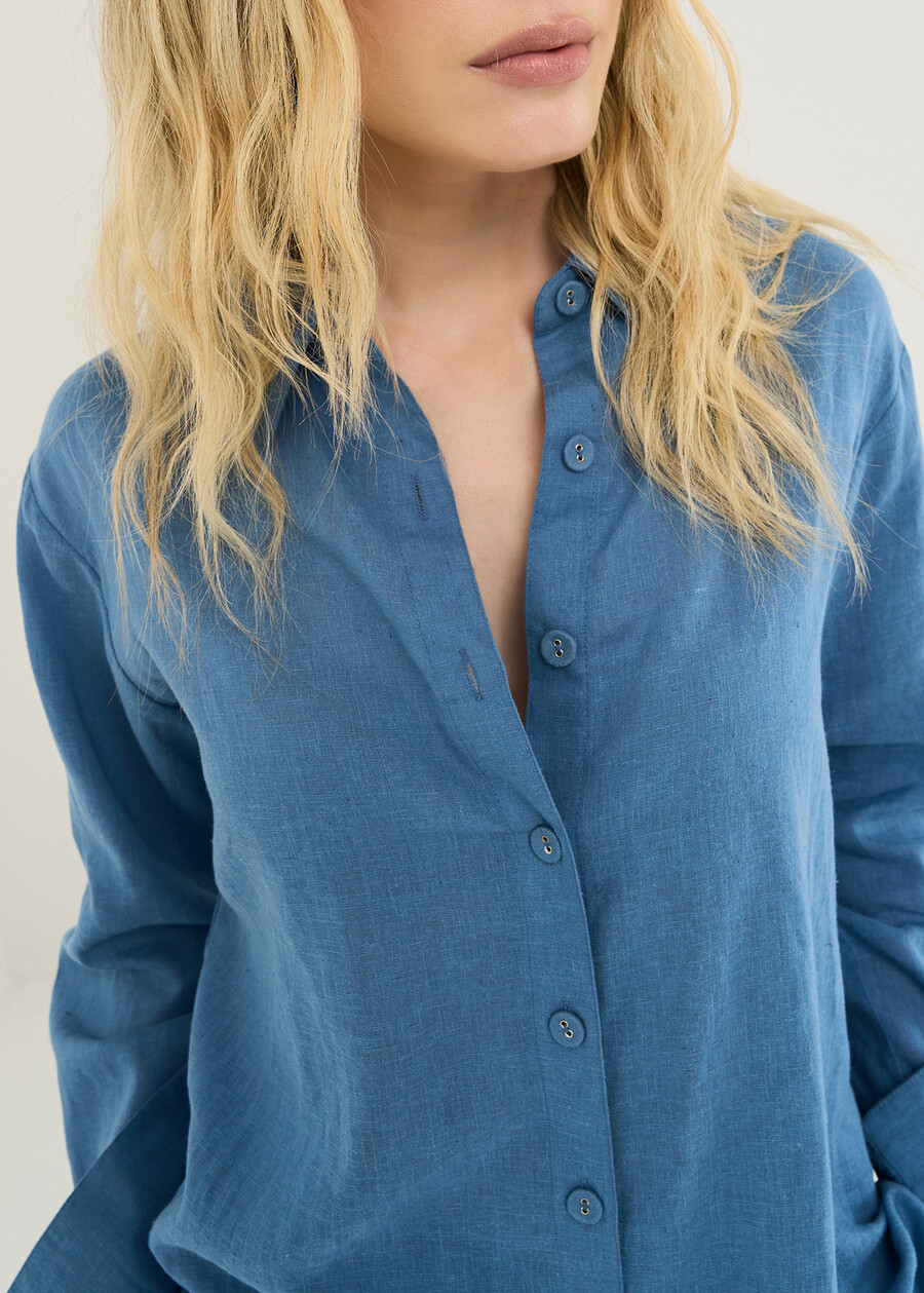 Clizia long linen shirt BIANCO WHITEBLU AVION Woman , image number 2