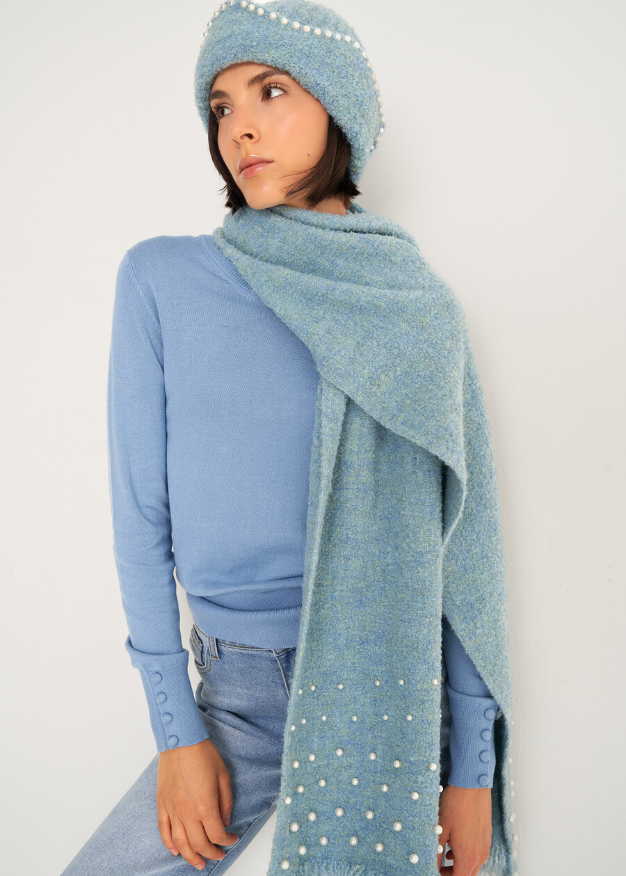 Gift Idea – Pearl-Detail Scarf e Matching Beanie ROSACELESTE FIORDALISO Woman , image number 2