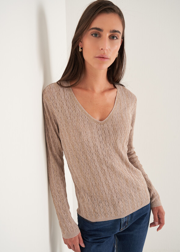 Maglia Maddie scollo a V con strass BEIGE ECRU Donna null