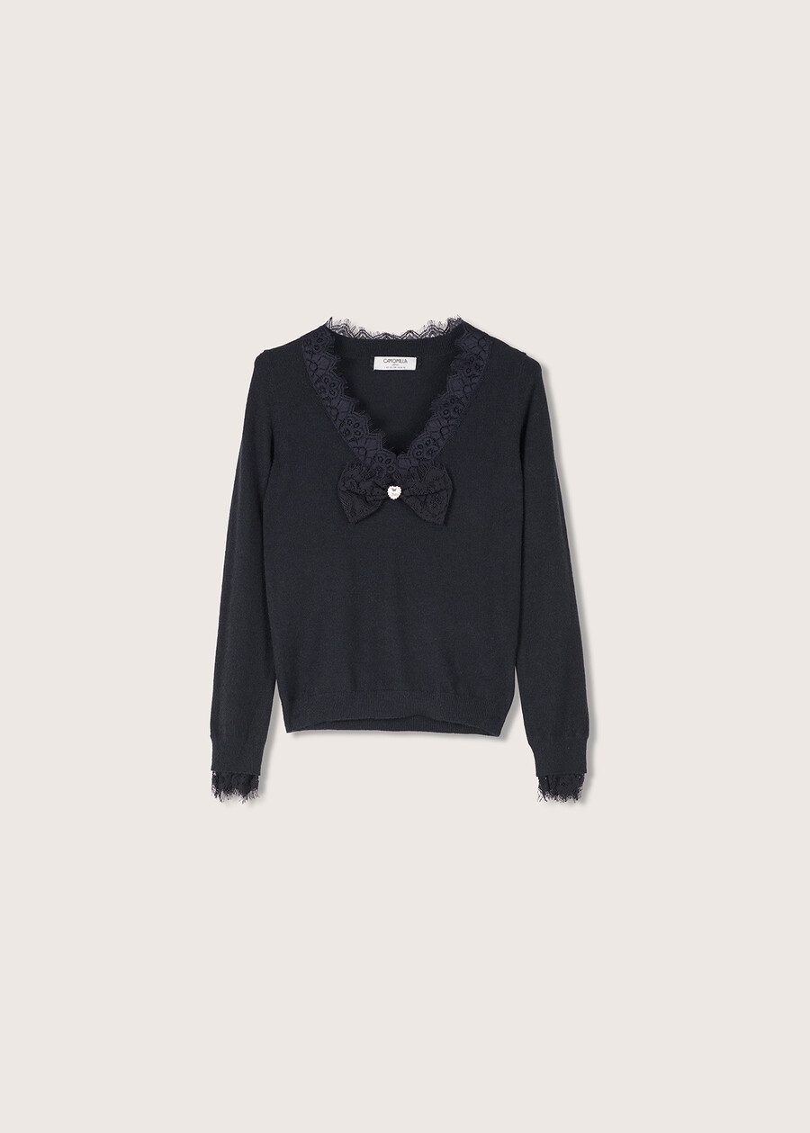 Moari jersey with lace inserts NERO BLACK Woman , image number 4
