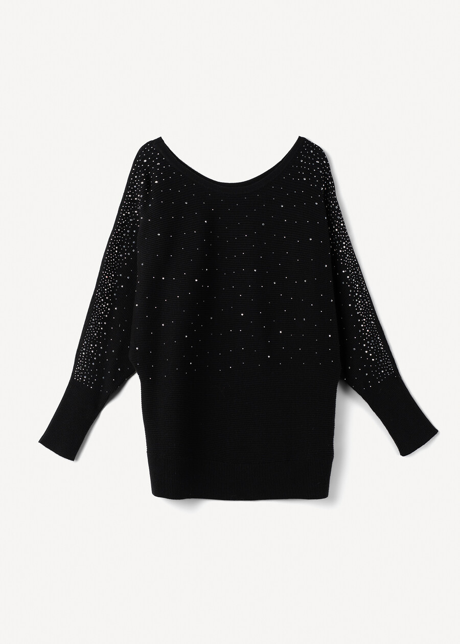 Marlena sweater with all-over rhinestones NERO BLACK Woman , image number 4