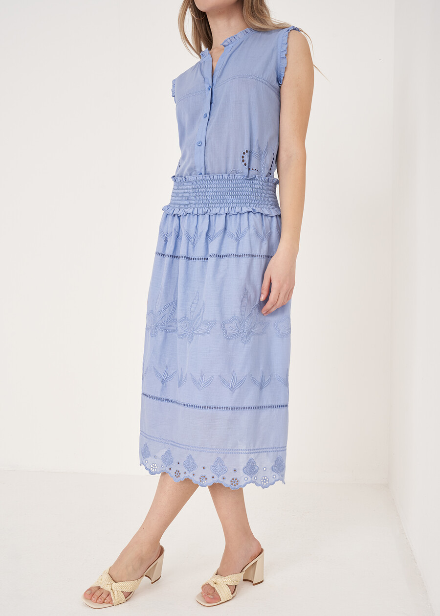 Ginevra 100% Cotton Skirt BIANCO WHITEBLU CELESTE Woman , image number 2