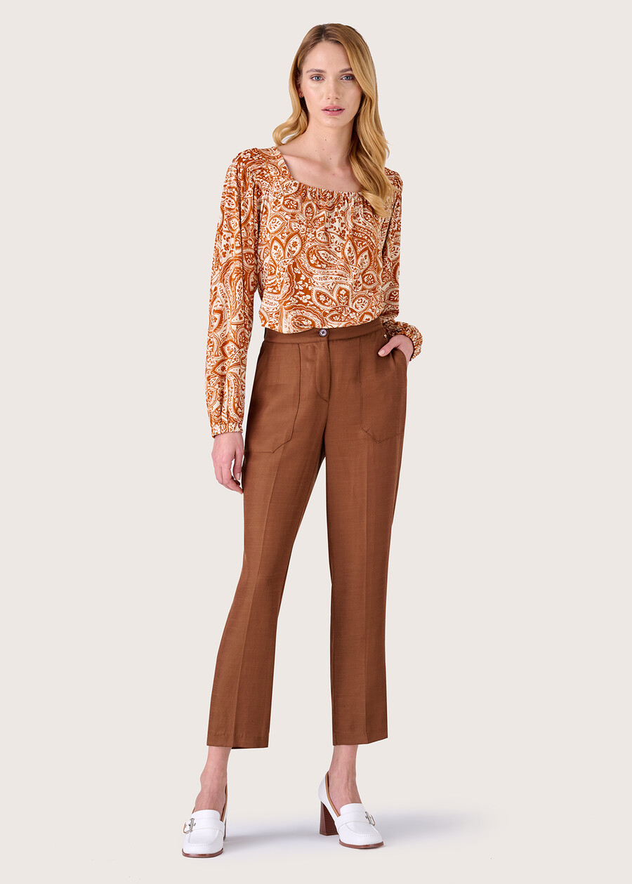 Pantalone Lara in misto lino MARRONE MOKA Donna , immagine n. 1