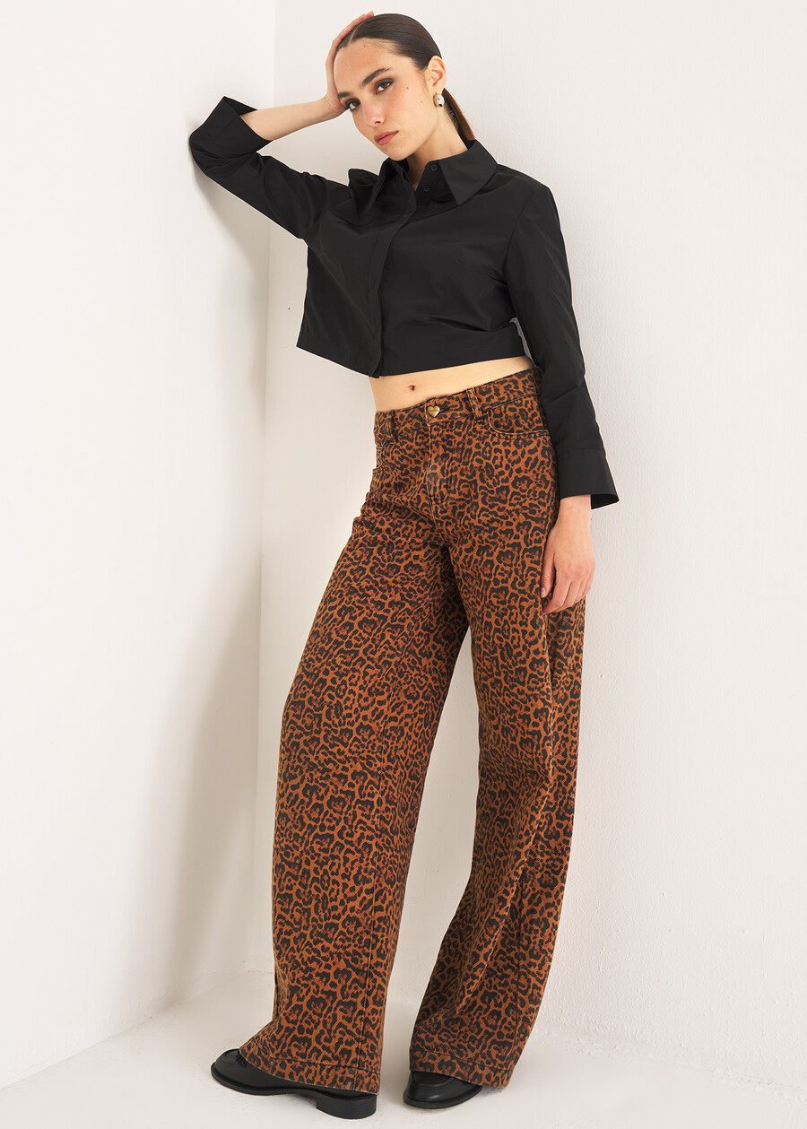 Daisy palazzo denim trousers NERO BLACKMARRONE CARAMELLO Woman , image number 1