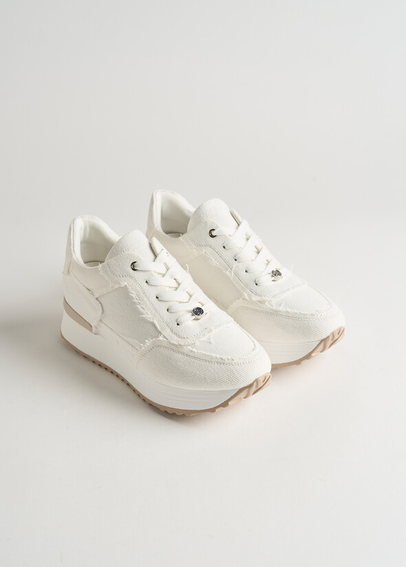 Sneaker Sherly in denim sfrangiato con para alta BIANCO WHITE Donna null