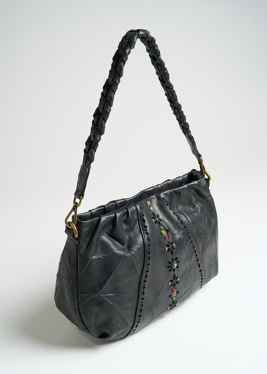 Bossy pebbled leather hobo bag NERO Woman , image number 2