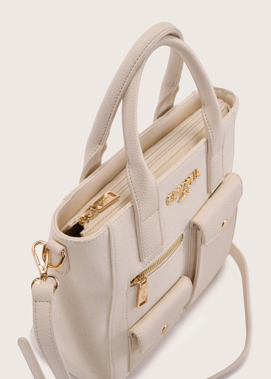 Borsa shopping in canvas Barbara BEIGEVERDE SALVIA Donna , immagine n. 3