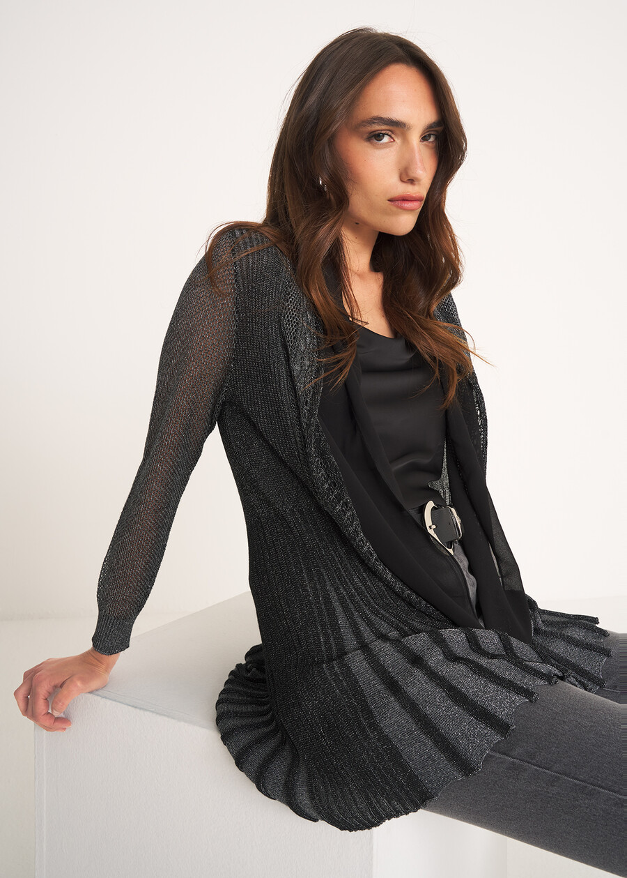Cardigan Caren in filo con cinta BEIGE LIGHT BEIGENERO BLACK Donna , immagine n. 1