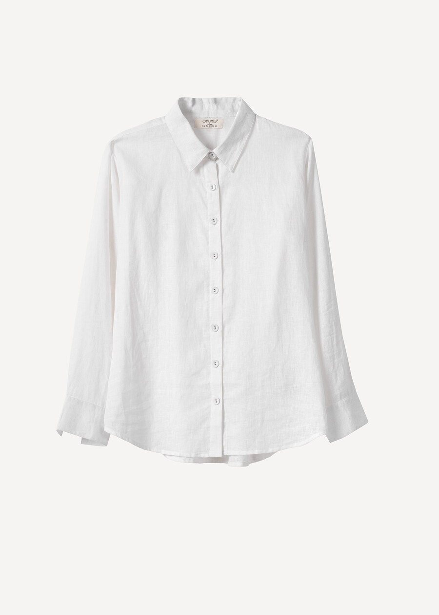 Camicia Clizia lunga in lino BIANCO WHITEBLU AVION Donna , immagine n. 5