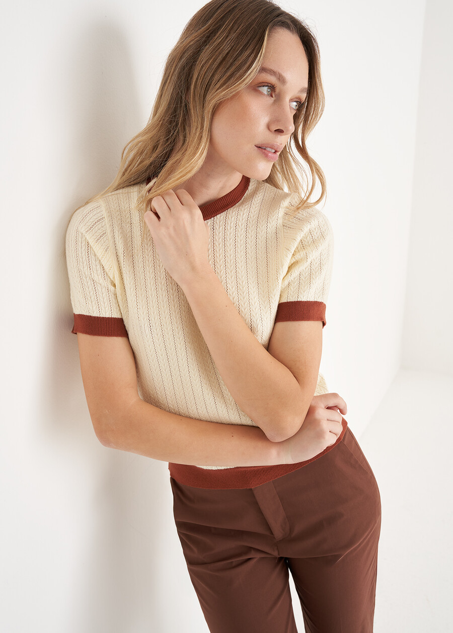 Six knitted t-shirt BEIGE AVENANERO BLACK Woman , image number 1