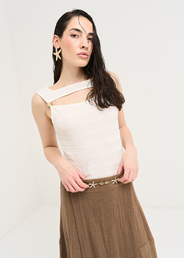 Canotta Titan in lino e cotone BEIGE LATTE Donna null