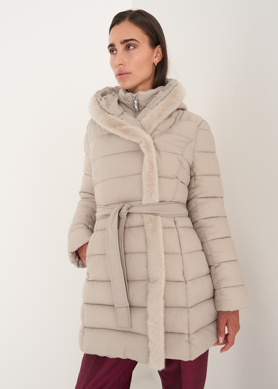 Portos long padded coat with belt NERO BLACKGRIGIO PERLA Woman , image number 1