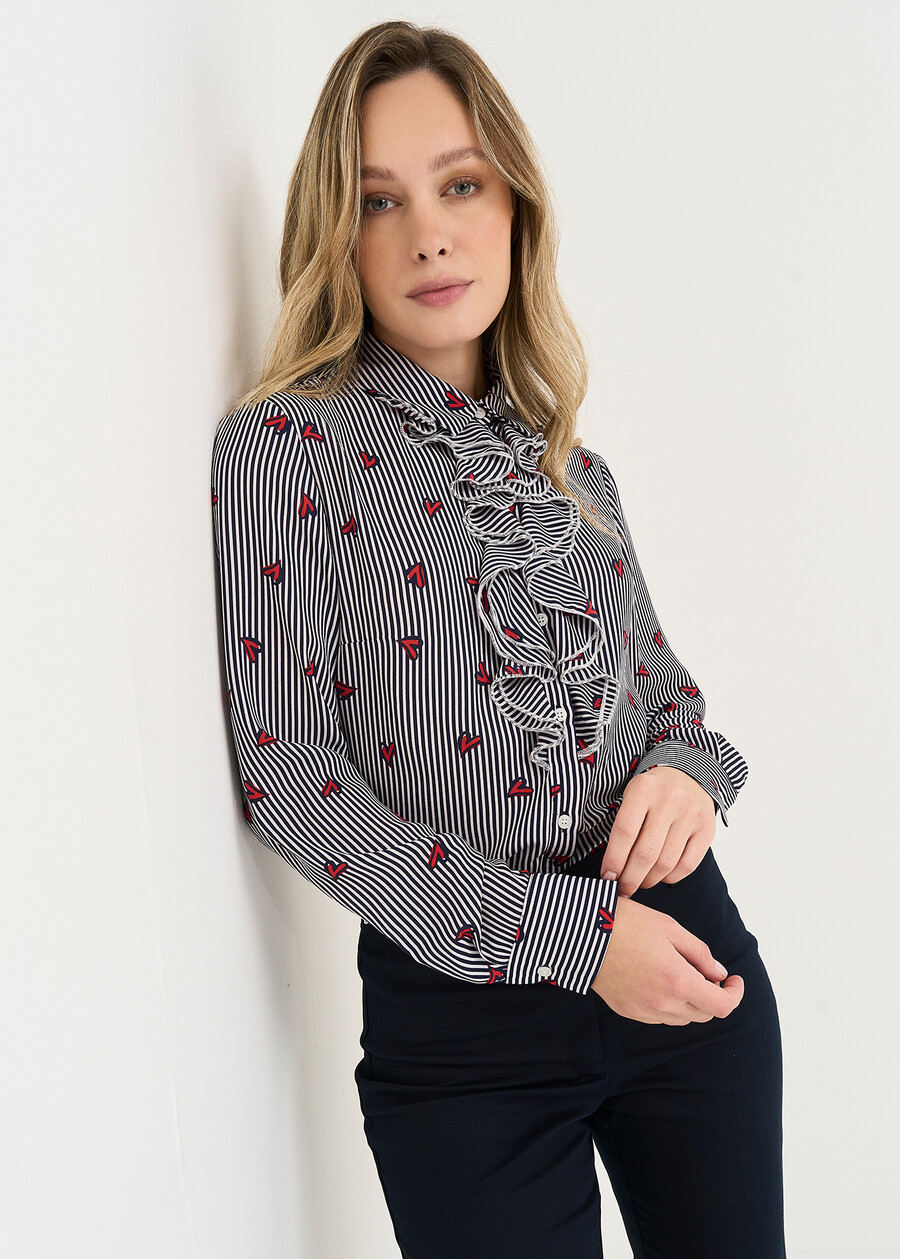 Camicia Clarence in crepe con rouches e stampa cuo BLU Donna , immagine n. 1