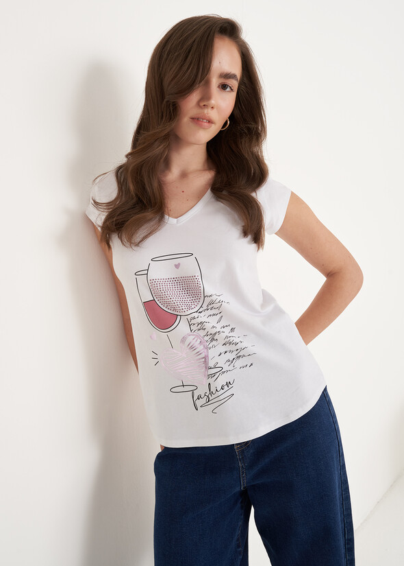 T-shirt Sole con stampa cocktail BIANCO WHITE Donna null