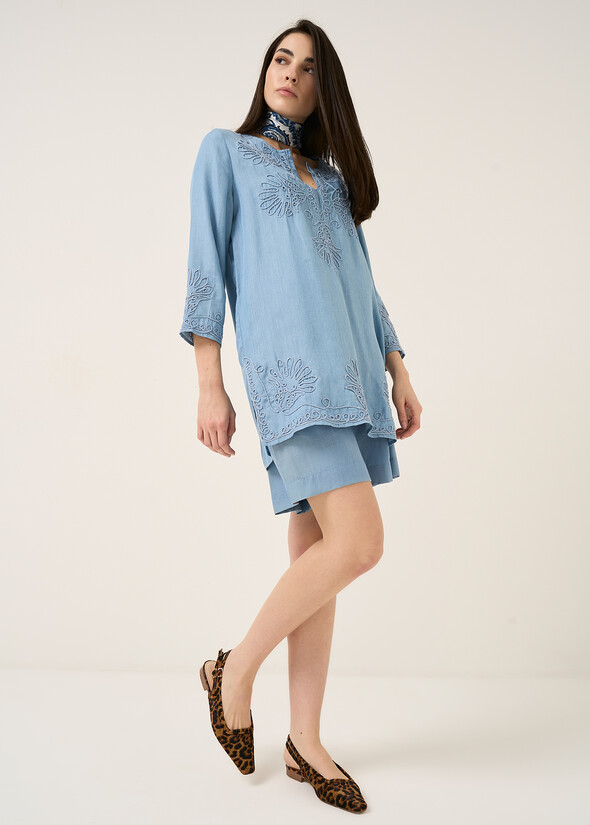 Bermuda Boxy in viscosa con cintura DENIM MEDIUM DENIM Donna null