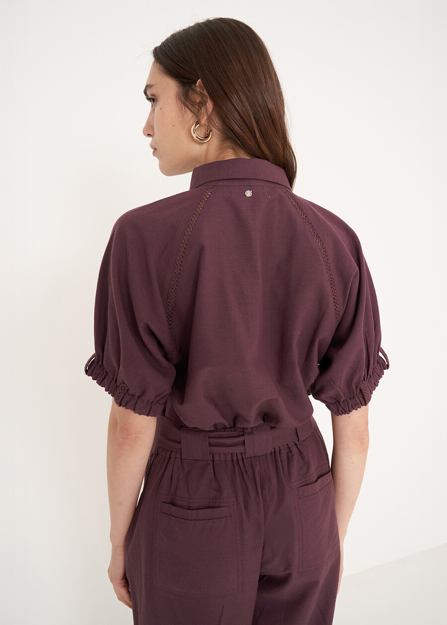 Camicia Catty in viscosa e lino VIOLA MELANZANABIANCO BURRO Donna , immagine n. 3